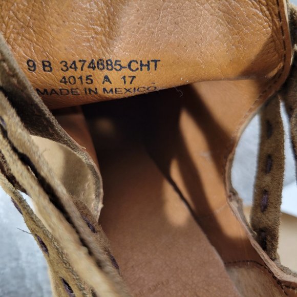 Frye Naomi Pickstitch Women's Size US 9B Brown Suede Strappy Ankle Bootie Boots. - Picture 8 of 9